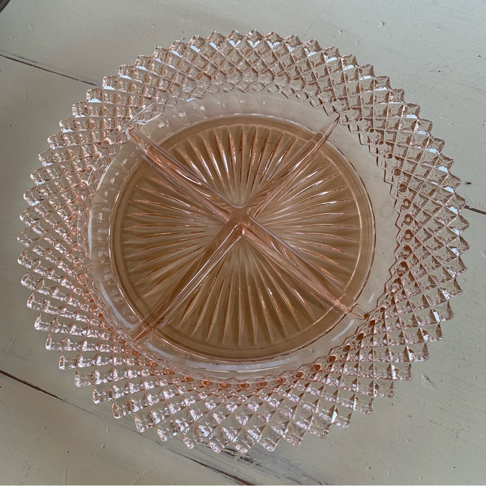 Pink Depression Glass Serving Dish Divided Dish Relish Dish Vintage